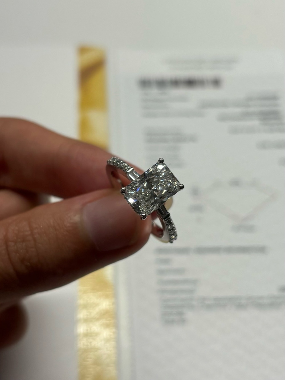 Rectangular Brilliant Shaped 14k White Gold Lab Engagement Ring